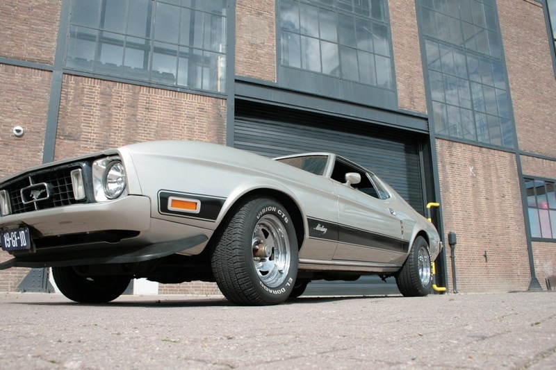 oude mustang voor een oud gebouw